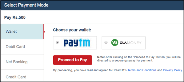 select payment option